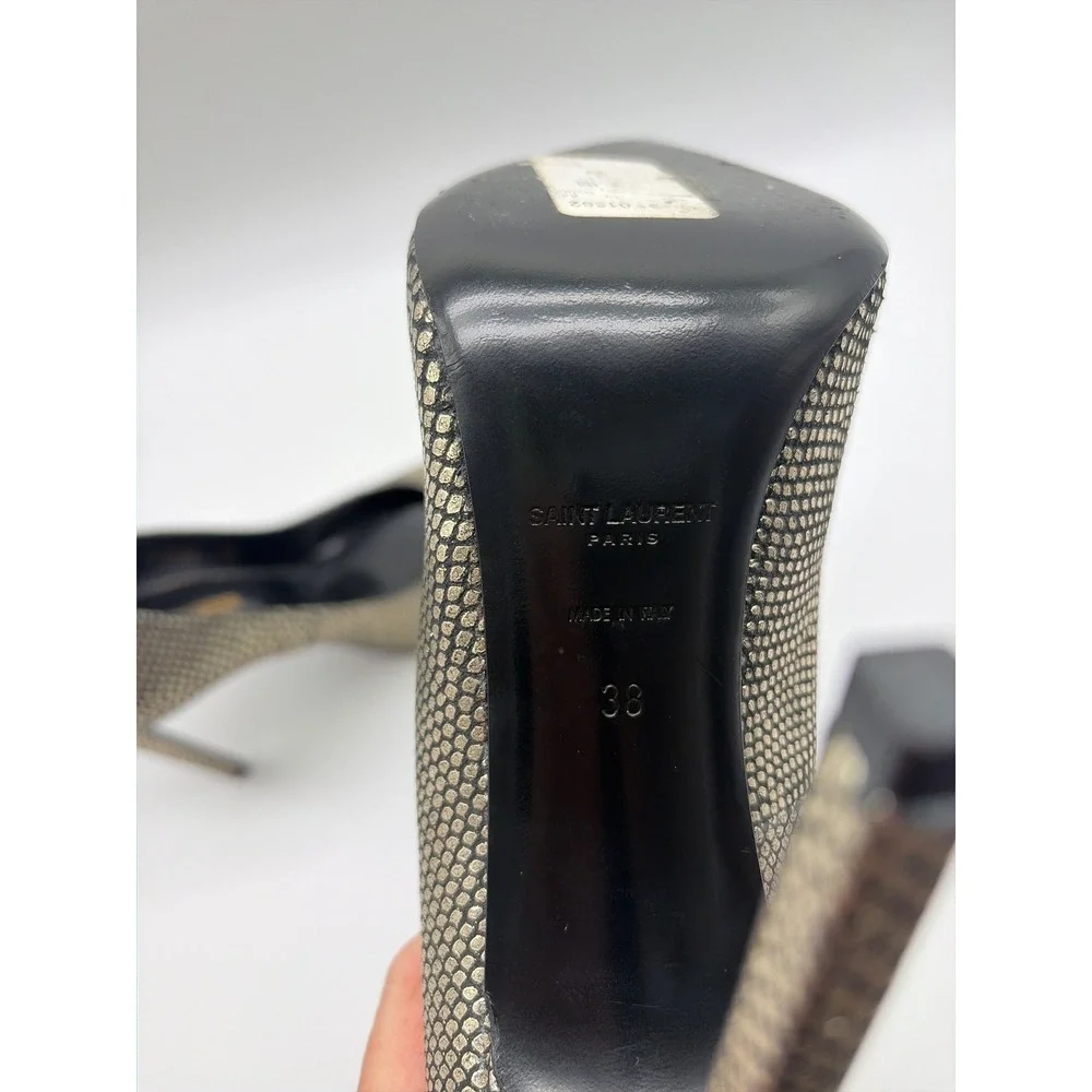 Saint Laurent Paris Anja Pumps Silver Black Snakeskin Stiletto Heels‎ 315530 38